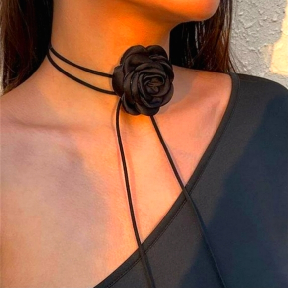 boutique Jewelry - Vintage Black Rose Flower Floral Choker Necklace Long Collar Choker Neck…